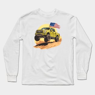 F150 car truck offroad jump on desert yellow Long Sleeve T-Shirt